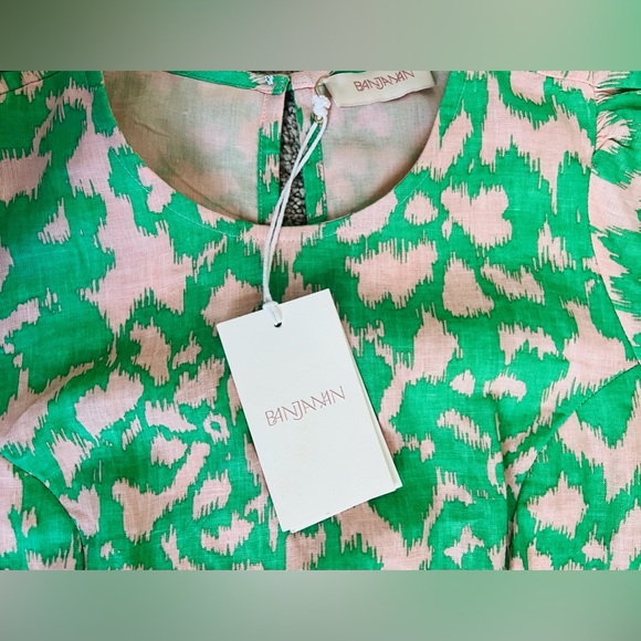 NWT Banjanan Gracia 100% Linen Dress In Calcite Green and Tan Ikat Size Small - Picture 6 of 9